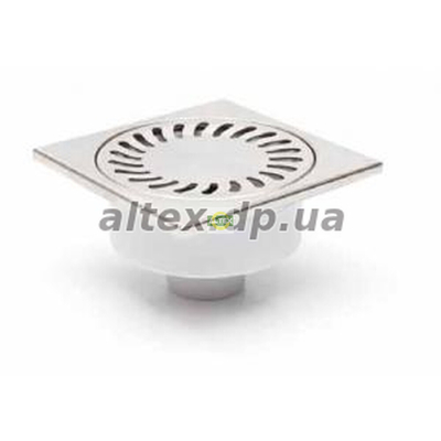 Низкий однокорпусный трап 150*150 с вертикальным подключением DN50, h=55mm, сухой сифон.